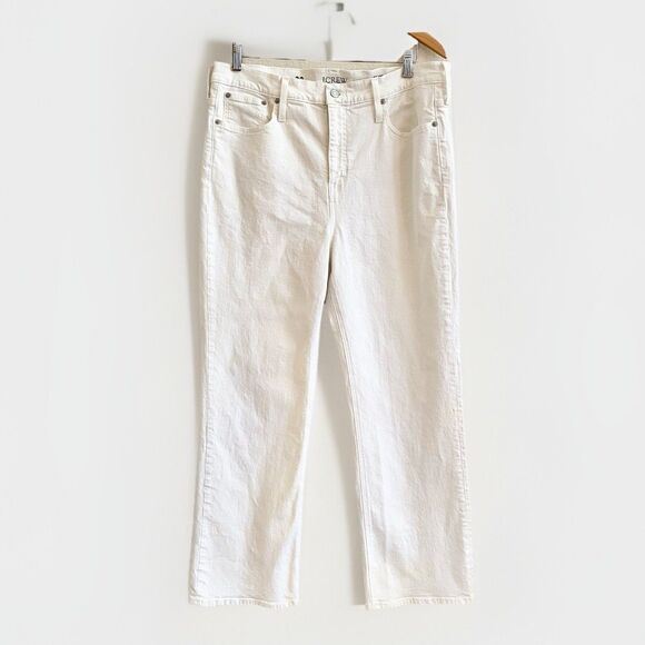 J.CREW Jeans Women 32 Demi Boot Crop High Rise White Stretch 9” Leg‎ Opening - Picture 1 of 11